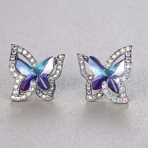 Women's Multi Crystal Crisscros Butterfly Birthstone Sparkle Earrings
